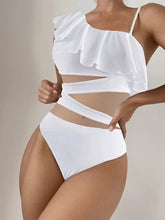 Ruffle Edge Patchwork Diagonal Collar Sexy One-Piece Bikini